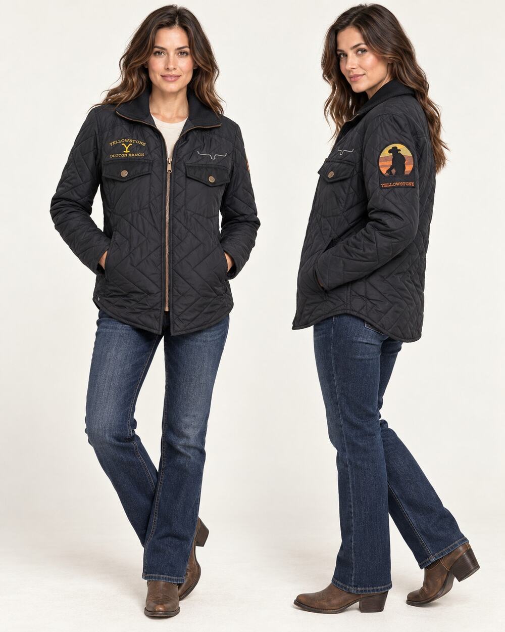 Kimes Ranch Yellowstone Dutton Ranch Quilted Jacket XS Black Flannel Lined Rare